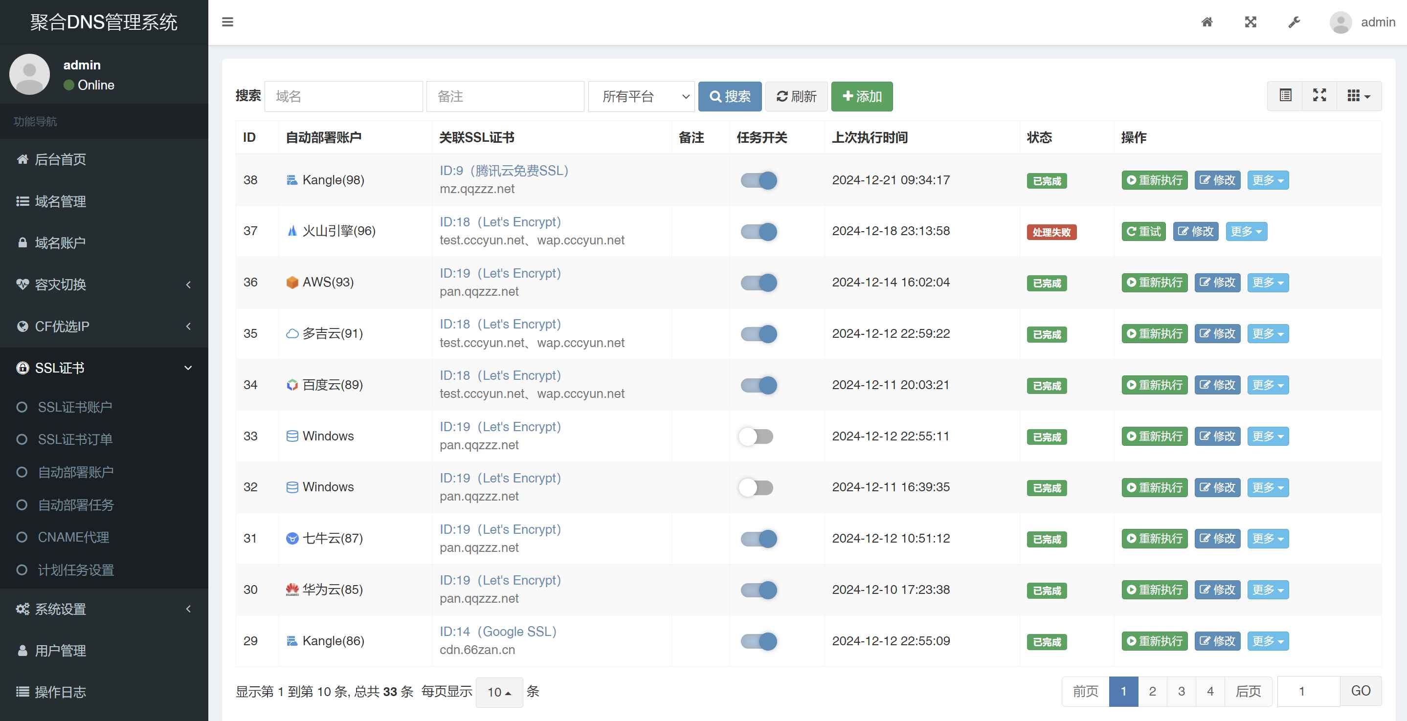 彩虹聚合DNS管理系统源码V2.0.1,SSL证书自动申请与部署  第3张 彩虹聚合DNS管理系统源码V2.0.1,SSL证书自动申请与部署  第3张