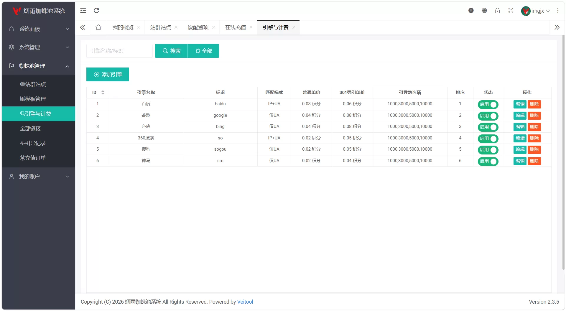 最新多用户站群蜘蛛池/SaaS系统/积分/六大引擎计费/易支付对接  第3张